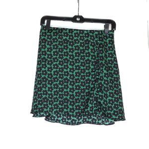 Urban Outfitters Floral Mini Skirt Green Black Flowy Whimsical Fabric Buttons M